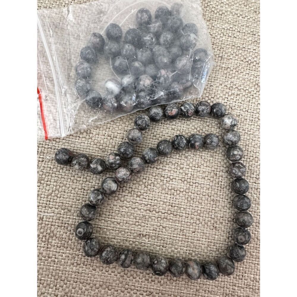 New Round Gray-Black Stone Beads